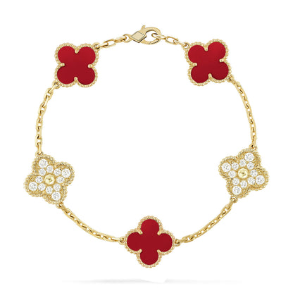 [LUXE] CLOVER 5 MOTIF RED CORNELIAN BRACELET COLLECTION