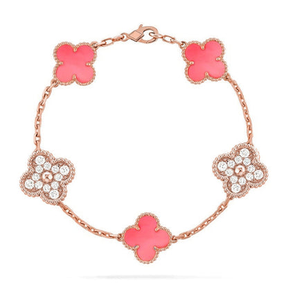[LUXE] COLECCIÓN DE PULSERAS TRÉBOL 5 MOTIVOS PINK MOP