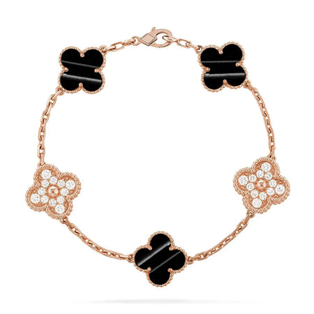 [LUXE]Clover Laser  Pulsar Stone 5-Motif & LOVE Diamond-Paved Bracelet Stack Set