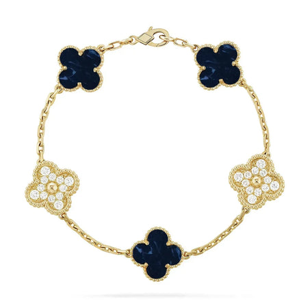 [LUXE]Clover 5-Motif Malachite & Pietersite Bracelet Stack Set