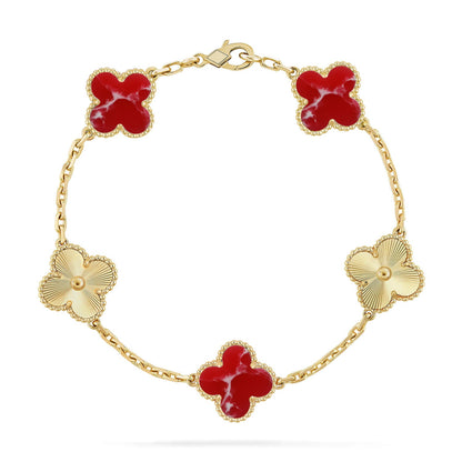 [LUXE]CLOVER 5 MOTIF RED PATTERN BRACELET COLLECTION