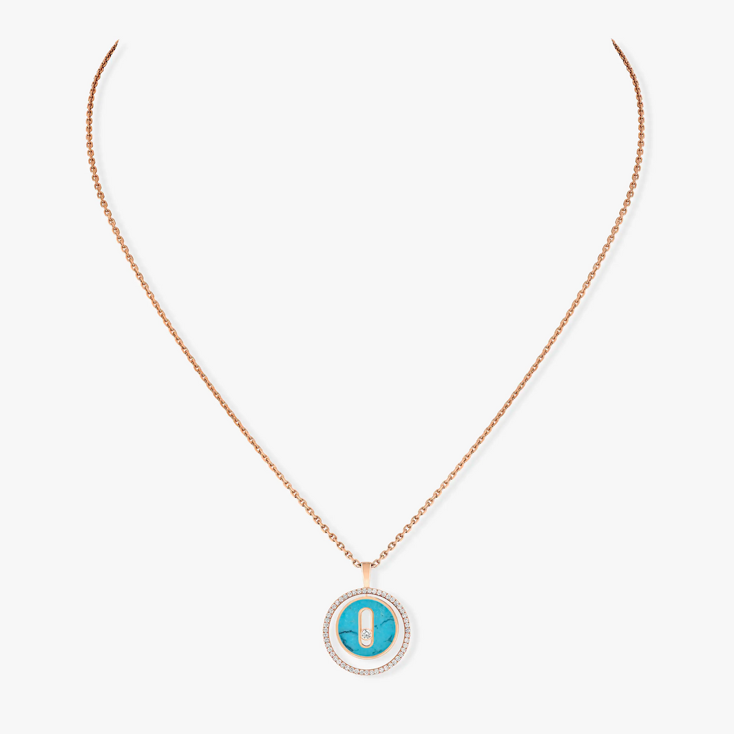 [LUXE] LUCKY MOVE 1 DIAMOND TURQUOISE PINK GOLD DIAMOND NECKLACE