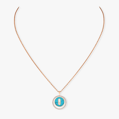 [LUXE] LUCKY MOVE 1 DIAMOND TURQUOISE PINK GOLD DIAMOND NECKLACE