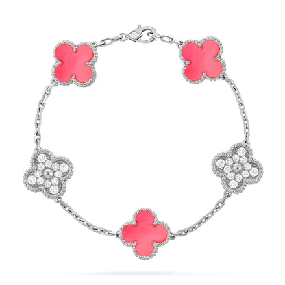 [LUXE] COLECCIÓN DE PULSERAS TRÉBOL 5 MOTIVOS PINK MOP