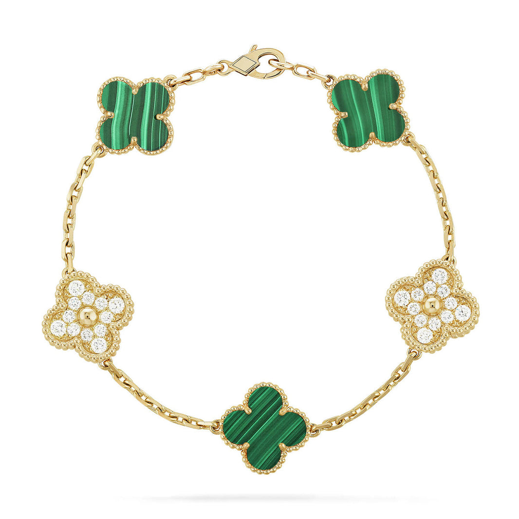 [LUXE] CLOVER 5 MOTIF MALACHITE BRACELET COLLECTION