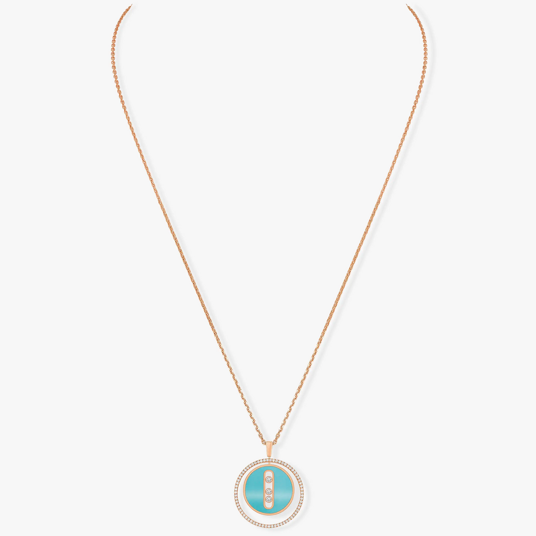 [LUXE] LUCKY MOVE 3 DIAMONDS TURQUOISE PINK GOLD DIAMOND NECKLACE