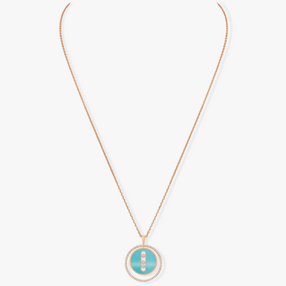 [LUXE] LUCKY MOVE 3 DIAMONDS TURQUOISE PINK GOLD DIAMOND NECKLACE