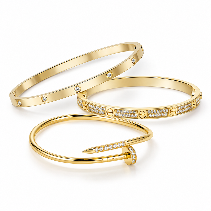 [LUXE] JUSTE Diamond & LOVE Diamond Bracelet Stack Set