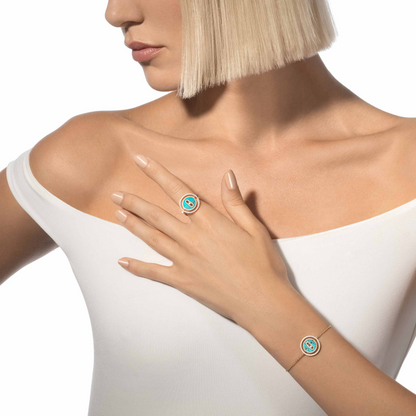 [LUXE] LUCKY MOVE TURQUOISE PINK GOLD DIAMOND BRACELET