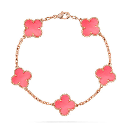 [LUXE] COLECCIÓN DE PULSERAS TRÉBOL 5 MOTIVOS PINK MOP