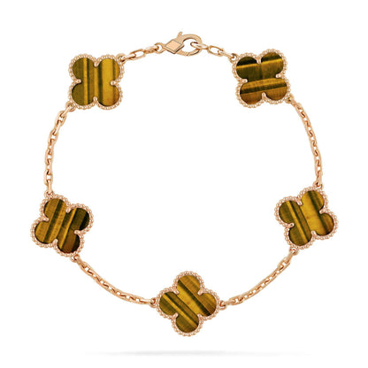 [LUXE] CLOVER 5 MOTIFS TIGER EYE BRACELET COLLECTION