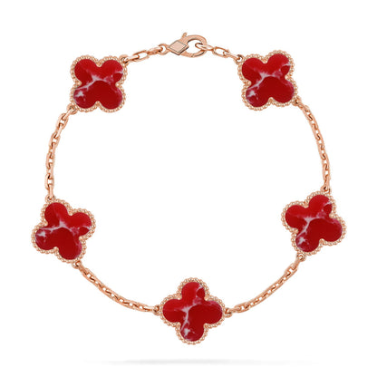 [LUXE]CLOVER 5 MOTIF RED PATTERN BRACELET COLLECTION