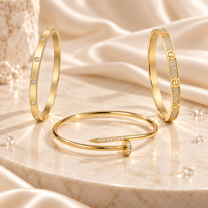 [LUXE] JUSTE Diamond & LOVE Diamond Bracelet Stack Set