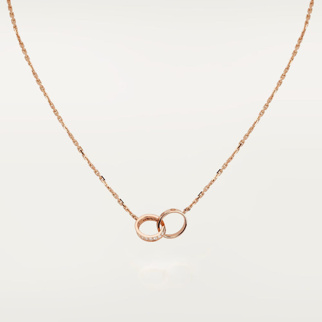 [LUXE] LOVE DOUBLE RING HALF DIAMOND NECKLACE