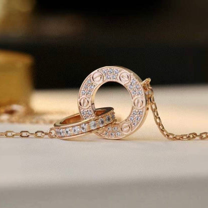 [LUXE] COLLAR LOVE DE 7,6 MM EN ORO ROSA Y PLATA CON DIAMANTES