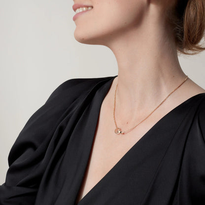 [LUXE] LOVE DOUBLE RING HALF DIAMOND NECKLACE