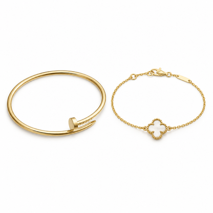 [LUXE] Clover White Mother-of-Pearl & JUSTE Bracelet Stack Set