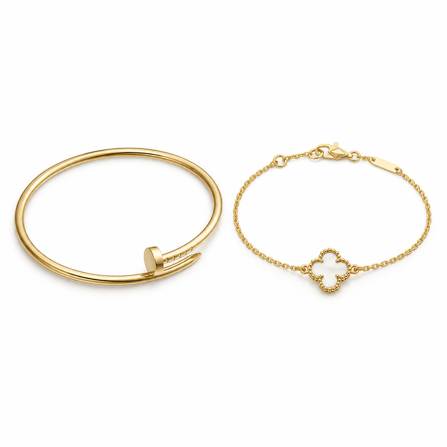 [LUXE] Clover White Mother-of-Pearl & JUSTE Bracelet Stack Set