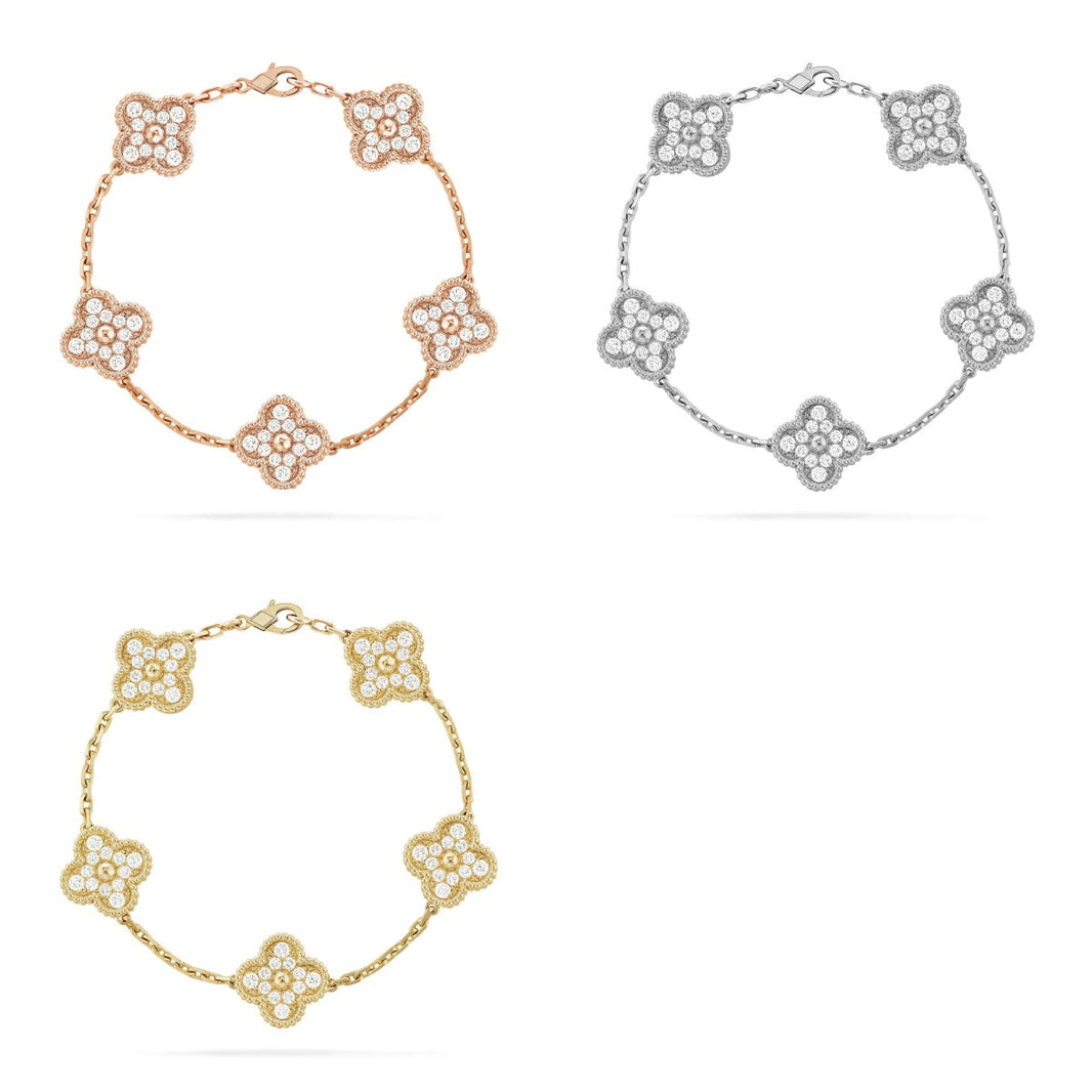 [LUXE] CLOVER 5 MOTIF FULL DIAMOND BRACELET COLLECTION