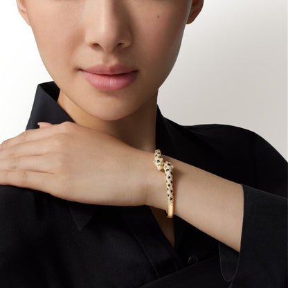 [LUXE] PANTHERE DOUBLE HEADED HALF DIAMOND OPEN BRACELET