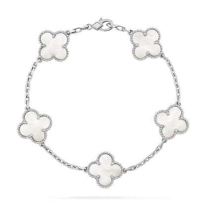 [LUXE]CLOVER WHITE PEARL MOP 5 MOTIF BRACELET COLLECTION