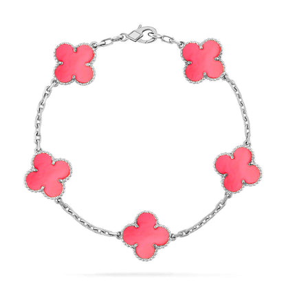 [LUXE] COLECCIÓN DE PULSERAS TRÉBOL 5 MOTIVOS PINK MOP