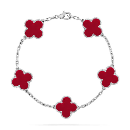 [LUXE] CLOVER 5 MOTIF RED CORNELIAN BRACELET COLLECTION