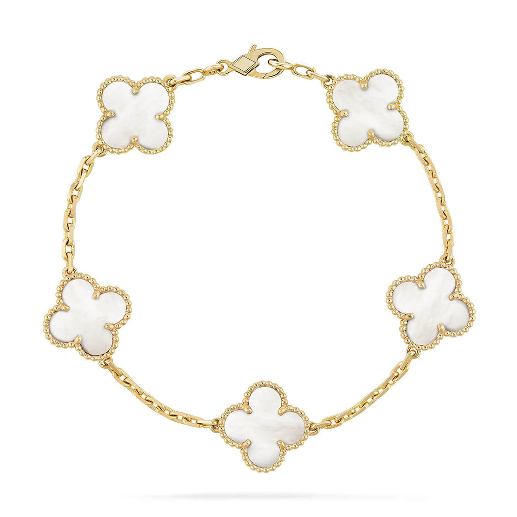 [LUXE]CLOVER WHITE PEARL MOP 5 MOTIF BRACELET COLLECTION