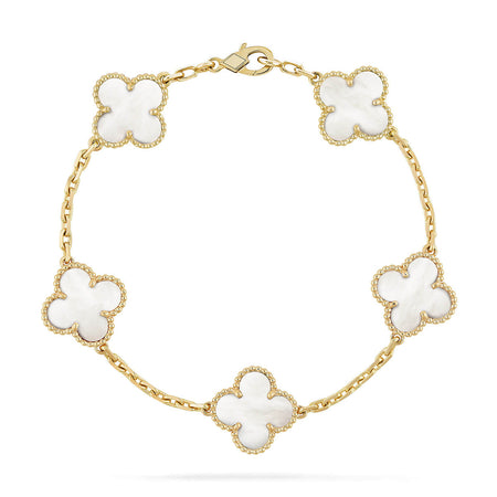 [LUXE]CLOVER WHITE PEARL MOP 5 MOTIF BRACELET COLLECTION