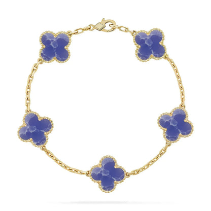 [LUXE] LOVE & JUSTE & Blue Veins Clover 5-Motif Diamond Bracelet Stack Set