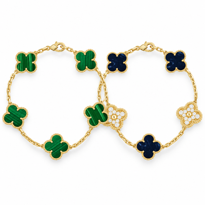 [LUXE]Clover 5-Motif Malachite & Pietersite Bracelet Stack Set
