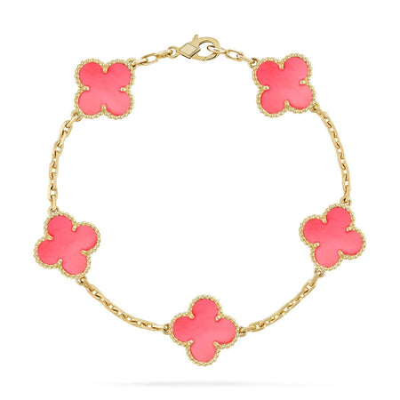 [LUXE] COLECCIÓN DE PULSERAS TRÉBOL 5 MOTIVOS PINK MOP