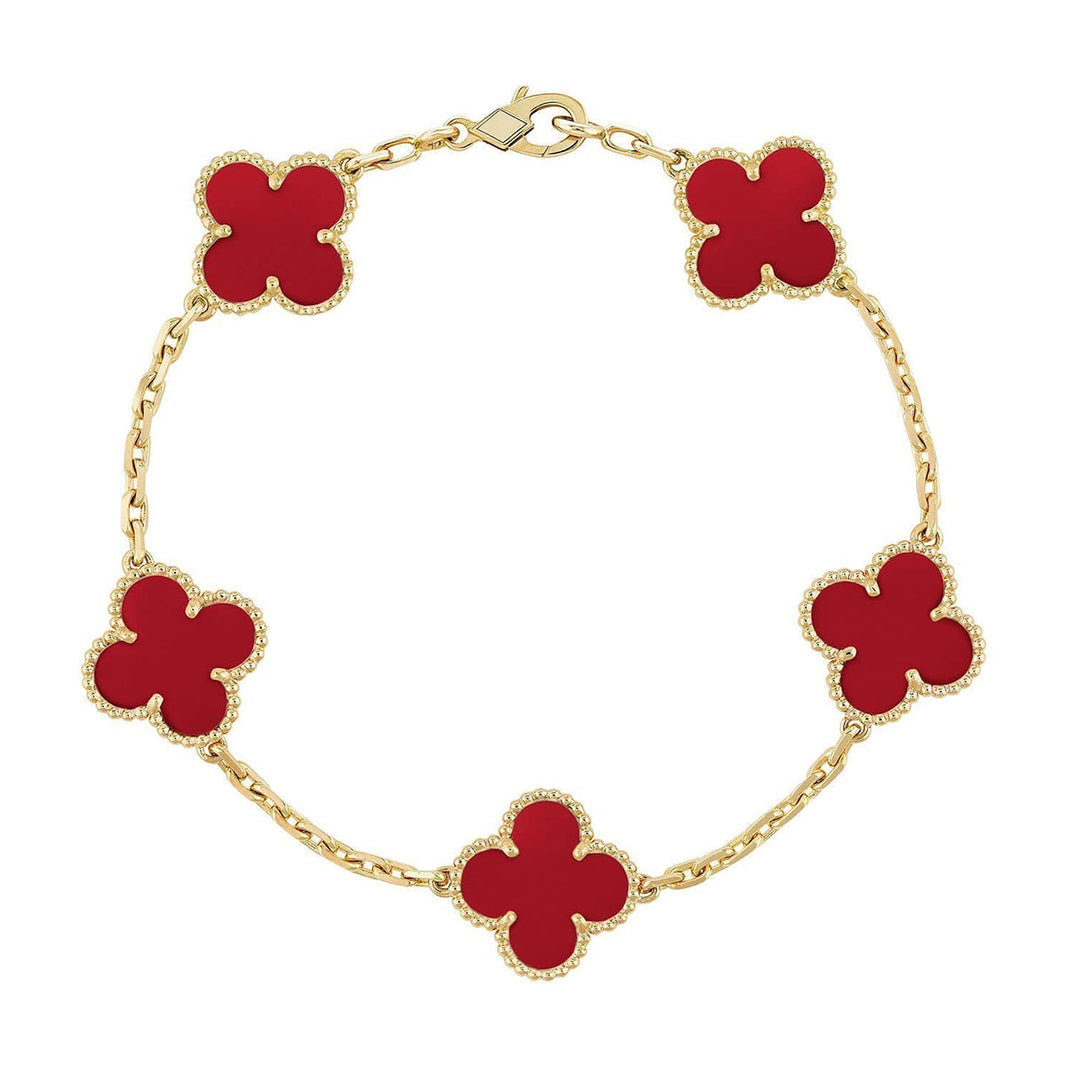 [LUXE] CLOVER 5 MOTIF RED CORNELIAN BRACELET COLLECTION