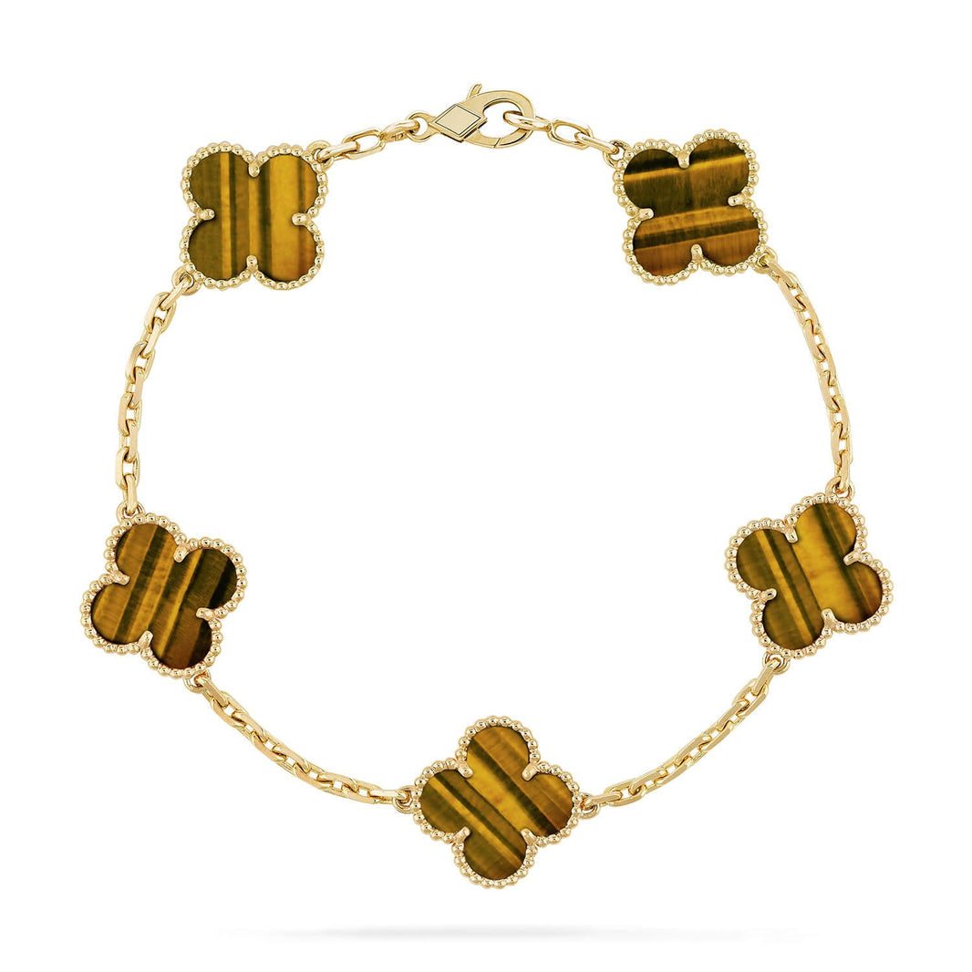 [LUXE] CLOVER 5 MOTIFS TIGER EYE BRACELET COLLECTION