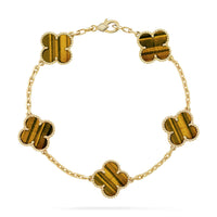 [LUXE] CLOVER 5 MOTIFS TIGER EYE BRACELET COLLECTION