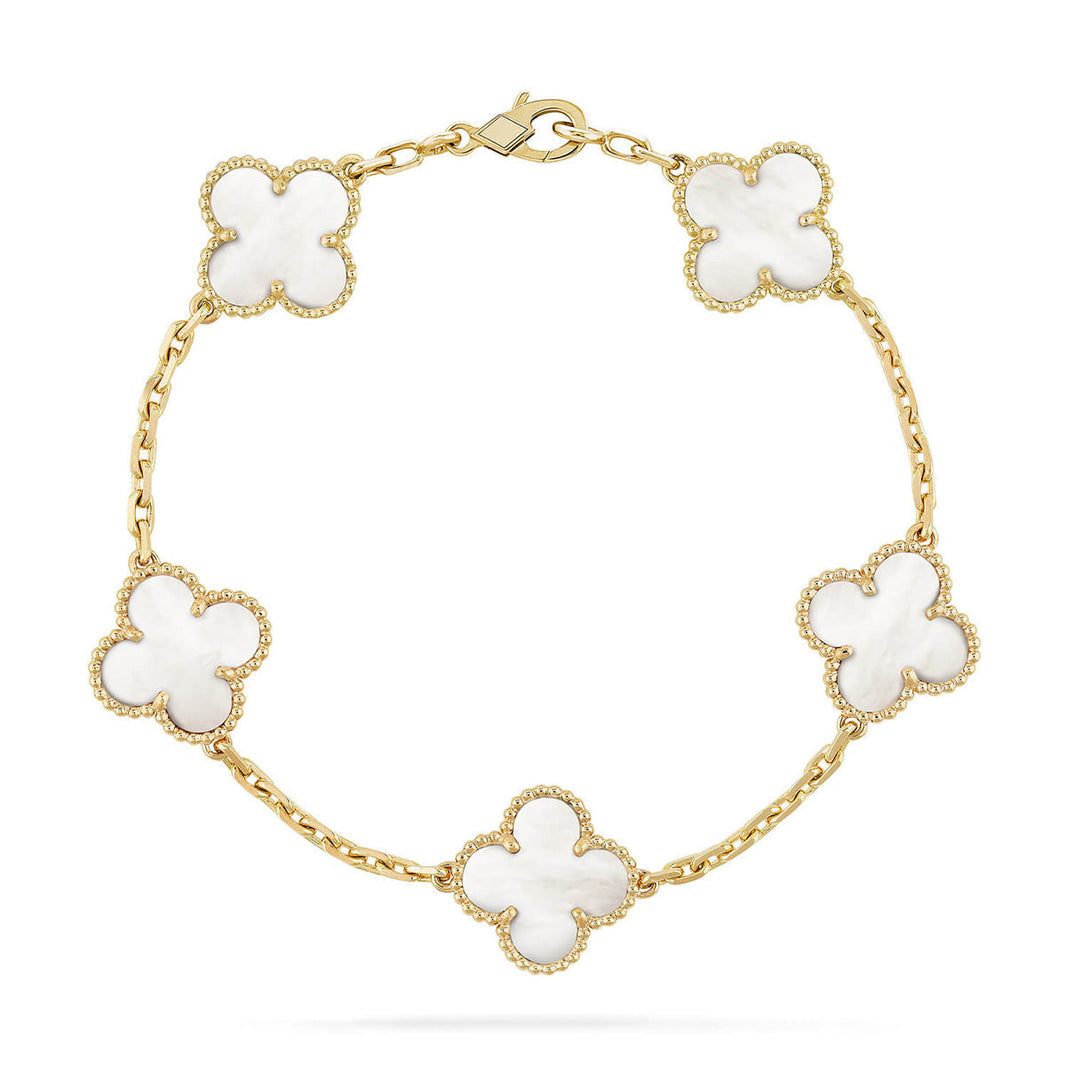 [LUXE]CLOVER WHITE PEARL MOP 5 MOTIF BRACELET COLLECTION