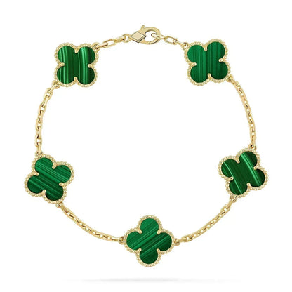 [LUXE]Clover 5-Motif Malachite & Pietersite Bracelet Stack Set