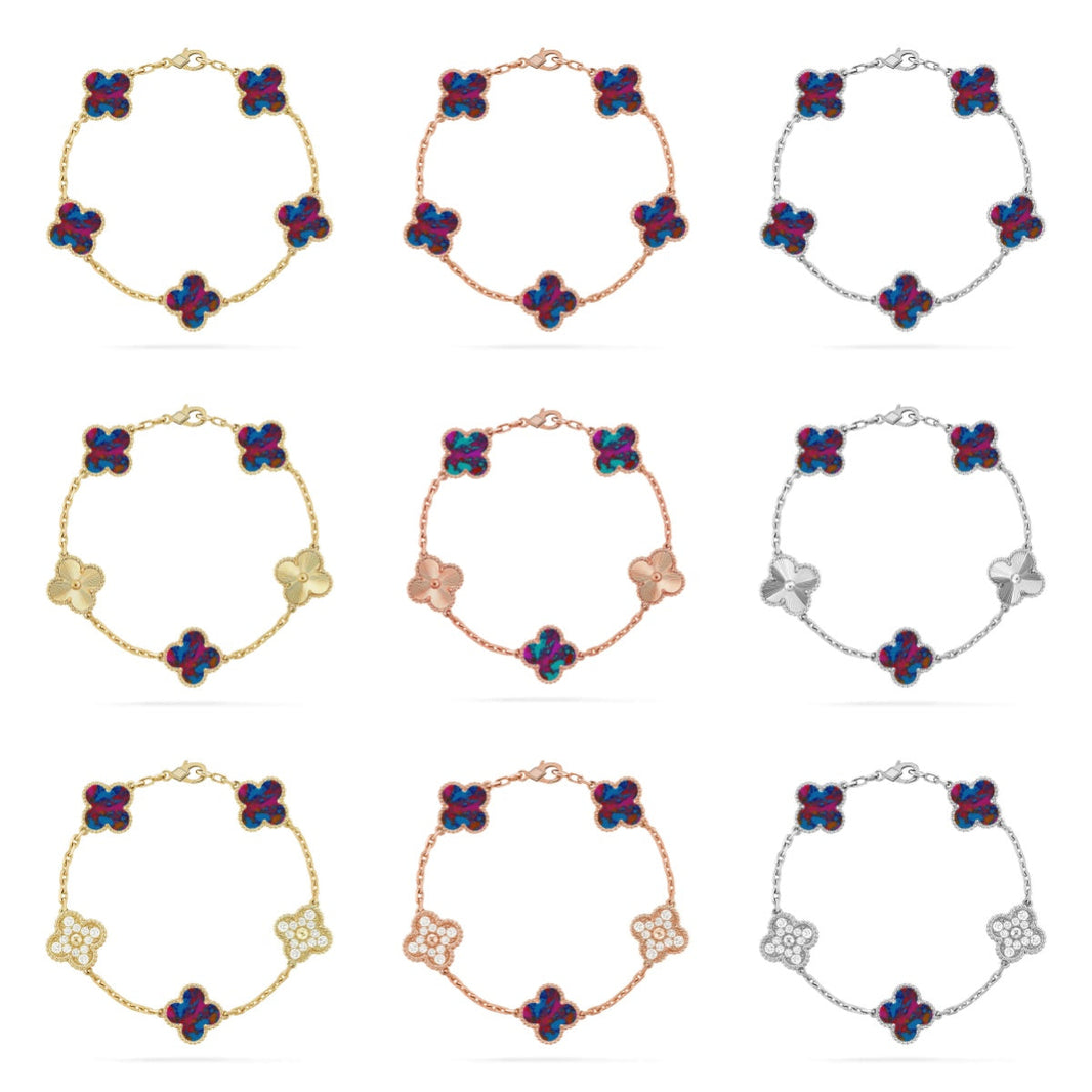 [LUXE]CLOVER 5 MOTIF COLOR GEMSTONES BRACELET COLLECTION