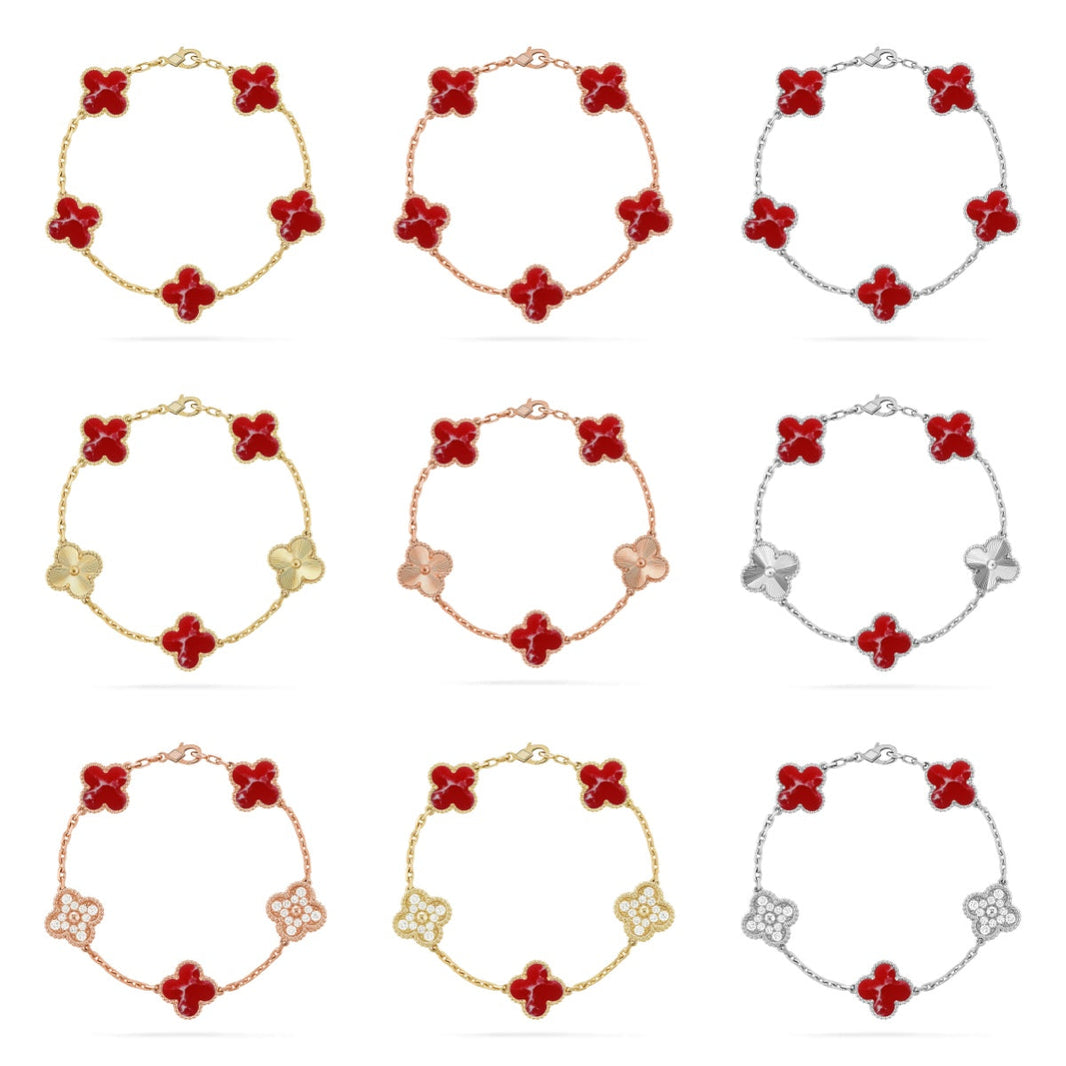 [LUXE]CLOVER 5 MOTIF RED PATTERN BRACELET COLLECTION