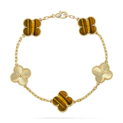 [LUXE] CLOVER 5 MOTIFS TIGER EYE BRACELET COLLECTION