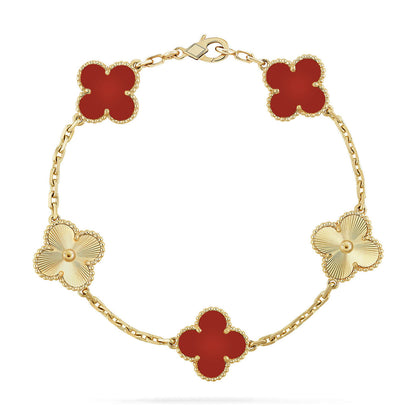 [LUXE] CLOVER 5 MOTIF RED CORNELIAN BRACELET COLLECTION