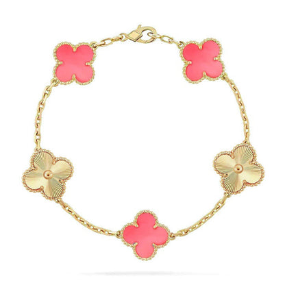[LUXE] COLECCIÓN DE PULSERAS TRÉBOL 5 MOTIVOS PINK MOP