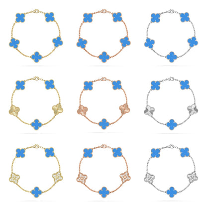 [LUXE] COLECCIÓN DE PULSERAS DE ÁGATA AZUL CON 5 MOTIVOS DE TRÉBOL