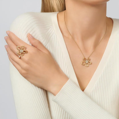 [LUXE]  FLOWERLACE OPEN RING 5 DIAMONDS