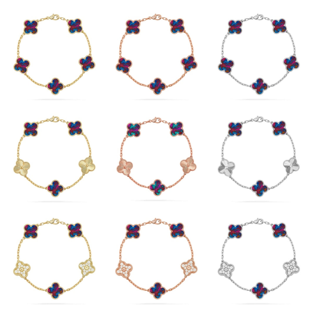 [LUXE]CLOVER 5 MOTIF COLOR GEMSTONES BRACELET COLLECTION