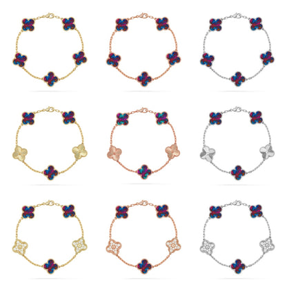 [LUXE] COLECCIÓN DE PULSERAS CON 5 MOTIVOS DE TRÉBOL Y PIEDRAS PRECIOSAS DE COLOR