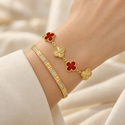 [LUXE]Clover & Love Diamond-Paved Radiant Line 2-Piece Bracelet Stack Set