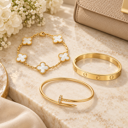 [LUXE]Clover & Lover & Juste Bracelet Stack Set