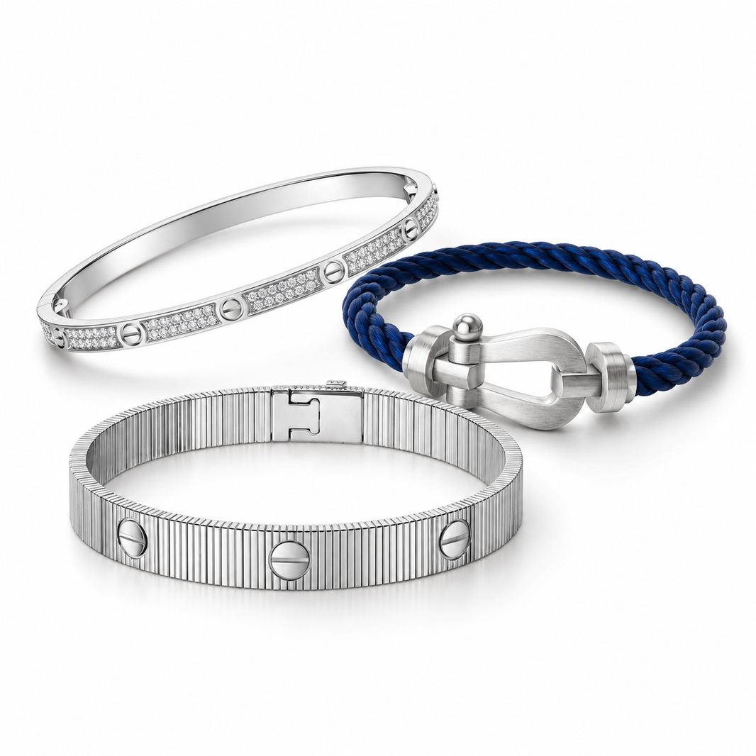 [LUXE]Love & Force Large Horseshoe Trio Bracelet Stack Set
