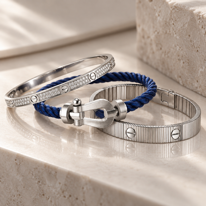 [LUXE]Love & Force Large Horseshoe Trio Bracelet Stack Set